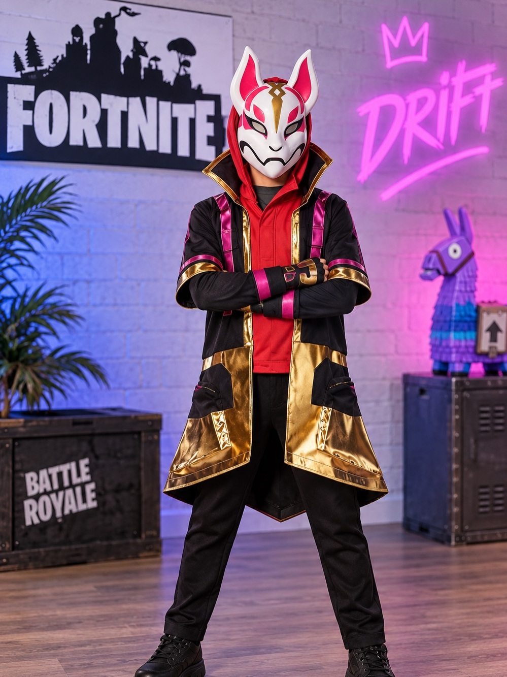 🎃 Fortnite Drift Youth Medium 8-10 Spirit Halloween Costume Mask Gloves